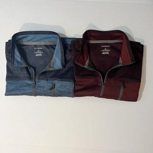 Lot Of 2 Van Heusen Traveler 1/4 Zip Pullover Fleece Blue And Maroon Size Medium